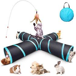 ocijf179 Cat Crinkle Sound 4-Way-Out Tunnel Collapsible Game Pet Nest Supplies with Ball