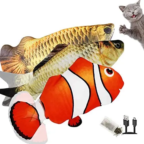 rosyclo 3 Pack Flopping Electric Moving Fish Cat Toy,Realistic Plush Simulation Wiggle Fish Catnip Indoor Floppy Pillow Toys,Funny Interactive Pets Chew Bite Kicker Supplies for Cats Kitty Exercise rosyclo 3 Pack Flopping Electric Moving Fish Cat Toy,Realistic Plush Simulation Wiggle Fish Catnip Indoor Floppy Pillow Toys,Funny Interactive Pets Chew Bite Kicker Supplies for Cats Kitty Exercise