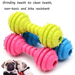 XIHONGSHIR Bell Ball Toys, Dog Ball Chew Toy, Barbed Barbell Balls, Environmental Soft Rubber Non Toxic, Tooth Cleaning, for Cats, Puppies, Small & Medium Pets, 3Pcs,Blue+Pink+Yellow