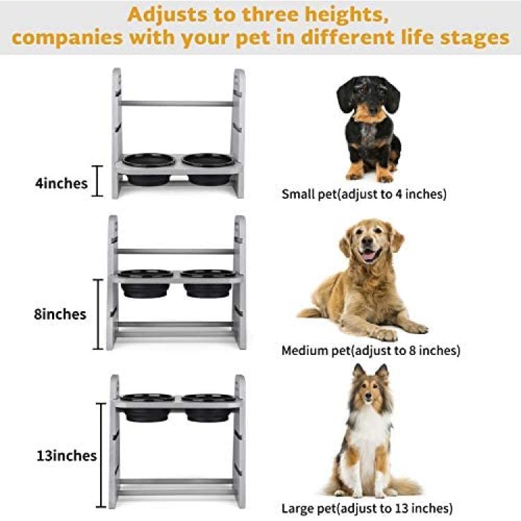 Elevated Dog Bowls Stand - Adjusts to 3 Heights for Small, Medium