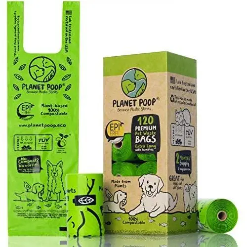 Compostable Dog Poop Bag, Poop Bags for Dogs, Extra-Long with Handles. Plant-Based Unscented Thick Leak-Proof Pet Waste Bag Refills. Highest ASTM D6400. Pet Supplies Support Doggy Rescue
