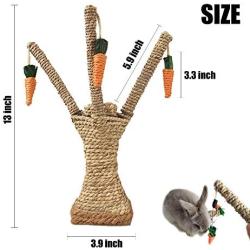 Bunny Chew Toys, Rabbit Scratching Climbing Fun Tree with Carrot Shaped Toy, Handwoven Seagrass Chew Toy for Rabbits, Cats, Hamsters, Gerbils Teeth Grinding