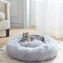 SUNSTYLE Soft Plush Round Pet Bed for Cats Or Small Dogs Cat Bed Self Warming Autumn Winter Indoor Sleeping Cozy Pet Bed for Small Dogs and Cats Donut Anti Slip Bottom (S(20''x20''), Gray)