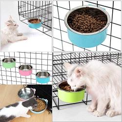 kathson Crate Dog Bowl, Removable Stainless Steel Hanging Pet Cage Bowl Food & Water Feeder Coop Cup for Cat, Puppy, Birds, Rats, Guinea Pigs