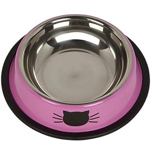 Bunty Stainless Steel Metal Non Slip Cat Kitten Pet Animal Feeding Food Water Bowl - Pink