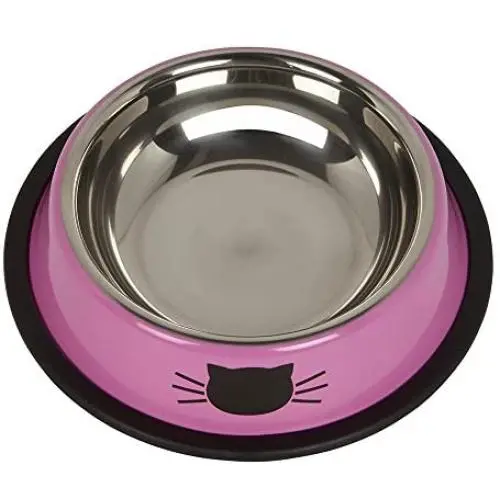 Bunty Stainless Steel Metal Non Slip Cat Kitten Pet Animal Feeding Food Water Bowl - Pink Bunty Stainless Steel Metal Non Slip Cat Kitten Pet Animal Feeding Food Water Bowl - Pink
