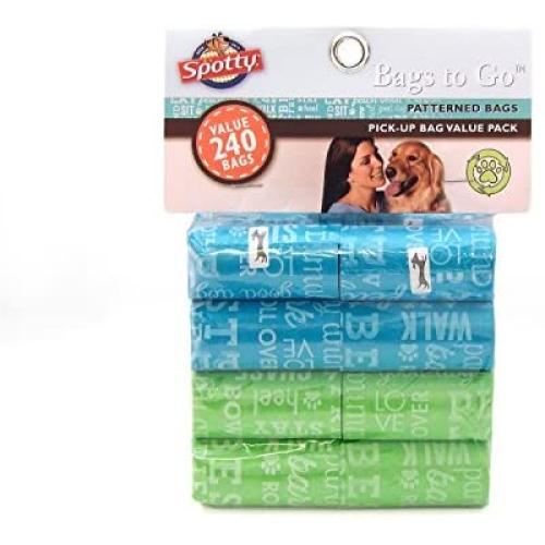 Spotty Leak-Proof, Easy Tear Off Refill Rolls, Disposable Pet Dog Poop Bags to Go for Waste Pickup, Typography Pattern, 240 ct