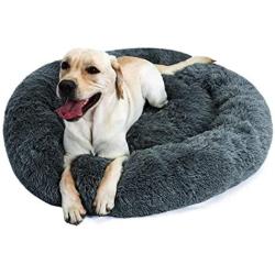 BODISEINT Faux Fur Dog Bed Cat Bed,Shag Round Anti-Anxiety Pet Calming Bed Doughnut Cuddler for Medium Large Puppy Dog Cat Kennel Cushion Self Warming Bed