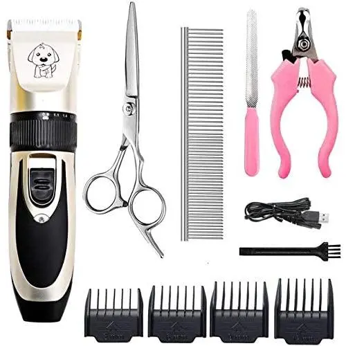 HFAN Dog Clippers, Professional Cordless Low Noise Rechargeable Grooming Trimmer Hair Electric Shaver Kit Pet Clippers with 4 Comb Guides Scissors for Dogs, Cats and Other Animals HFAN Dog Clippers, Professional Cordless Low Noise Rechargeable Grooming Trimmer Hair Electric Shaver Kit Pet Clippers with 4 Comb Guides Scissors for Dogs, Cats and Other Animals