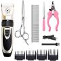 HFAN Dog Clippers, Professional Cordless Low Noise Rechargeable Grooming Trimmer Hair Electric Shaver Kit Pet Clippers with 4 Comb Guides Scissors for Dogs, Cats and Other Animals