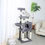 Xinyu 53 Inches Cat Tree Cat Condo with an Extra-Large Scratching Pad, Basket(Supported by Two Posts) Grey