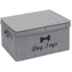 Brabtod Large Dog Basket with lid 16.5''x12'' inch Canvas Dog Toy Box - Idea for Dog Toy Basket for organizing Dog cat Toys and Dog Stuff