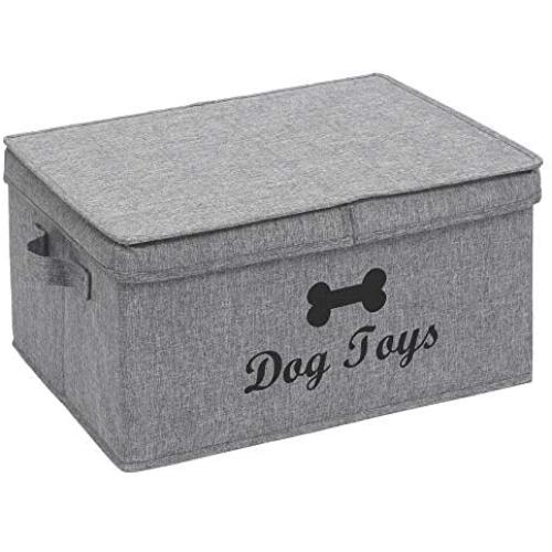 Large Canvas Dog Basket with lid 16.5''x12'' inch Storage for Dog Supplies - Perfect Puppy Storage bin for organizing Dog Doggie Toys and Accessories