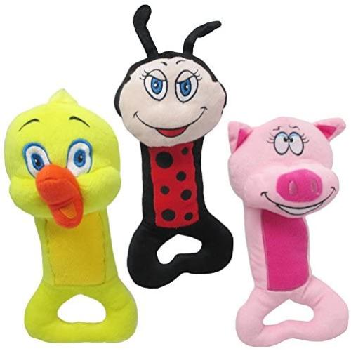 Pets First Bonehead Plush Squeaking Animal Tug Toy Bundle (Set of 3), 11''