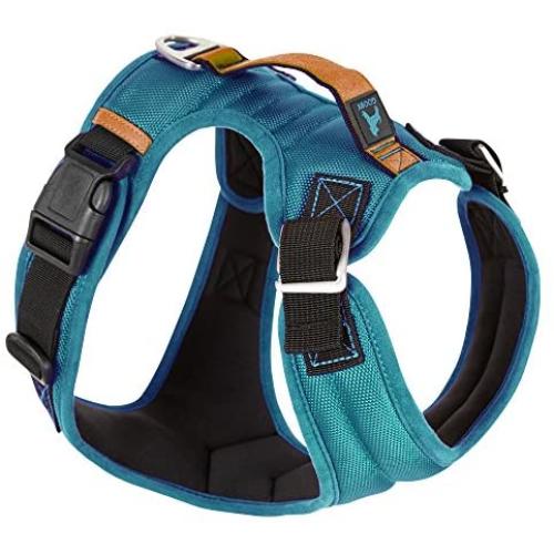 Gooby Pioneer Dog Harness with Control Handle & Seat Belt Restrain Capability, small, Blue