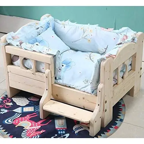 Pet Bed Indoor Wooden Dog/Cat House Bed, Pine Wood Pet Cot with Stair Steps for Dog Easy Climbing to Bed Home for Cats Y Pet Bed Indoor Wooden Dog/Cat House Bed, Pine Wood Pet Cot with Stair Steps for Dog Easy Climbing to Bed Home for Cats Y