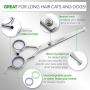 LuvFurPets Stainless Steel Dog and Cat Grooming Scissors with Safety Rounded Tips Pet Grooming Scissor Set for Dogs and Cats with Purple and Green Comfort Rings Cat Grooming Kit