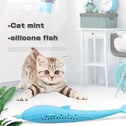 Studyset Catnip Toys Pets Pillow Chew Bite Supplies,Soft Silicone Mint Fish Shape Cat Toothbrush Chew Toy Automatic Cat Teaser