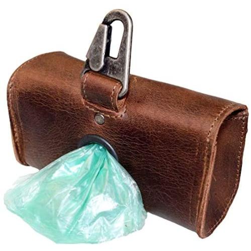 Hide & Drink, Durable Extra Large Leather Dog Poop Bag Dispenser, Fits Extra Bag Rolls, Treats or Keys, Dog Walker Essentials, Brass Metal Clip, Handmade :: Bourbon Brown