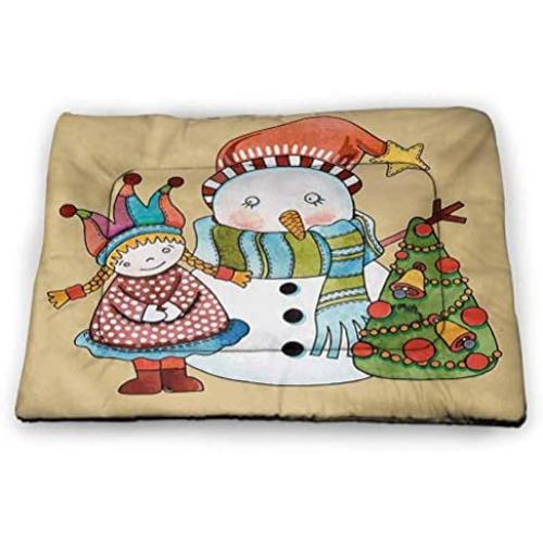 Christmas Pet Sleeping Mat Checkered Diagonal Pattern with Dashed Lines and Dots Small Abstract Pine Trees Pet Mats for Food and Water Multicolor