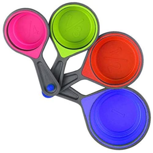 Fosinz Pets Collapsible KlipScoop Food Scoop Measuring Cups for Pets Puppy Dog Cats with a Collapsile Bowl