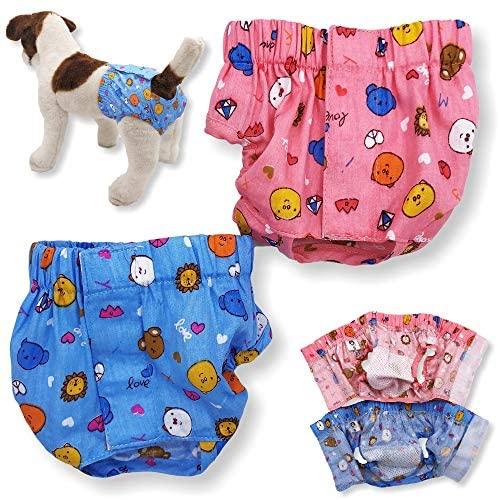 FunnyDogClothes Pack of 2 Dog Female Diapers Sanitary Pants Cotton for Small Pet Cat (Pack of 2 Pants, S: Waist: 10'' - 13'')