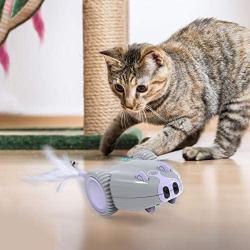 DADYPET Interactive Robotic Cat Toy, Mouse Shape Automatic Irregular Moving USB Rechargeable Electronic Toy with 5 Replacement Feathers for Kitten, All Floors Available