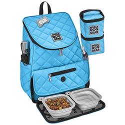 Mobile Dog Gear, Dog Travel Bag, Deluxe Quilted Weekender Backpack, Includes Lined Food Carriers and 2 Collapsible Dog Bowl