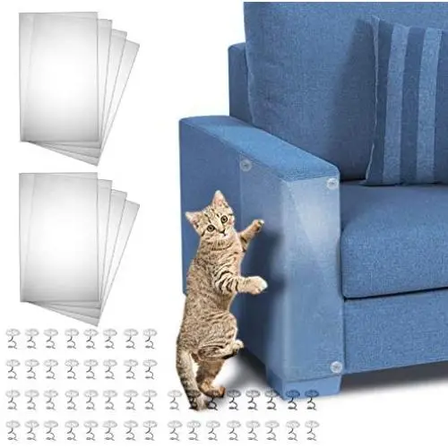 Cat Furniture Protector, 8 Pack 17.8 x 12 Inch Self-Adhesive Cat Scratch Furniture Protector with 48 Twist Pins, Furniture Protection from Cat Scratching Cover to Protect Sofa, Door, Wall and Seat Cat Furniture Protector, 8 Pack 17.8 x 12 Inch Self-Adhesive Cat Scratch Furniture Protector with 48 Twist Pins, Furniture Protection from Cat Scratching Cover to Protect Sofa, Door, Wall and Seat
