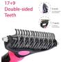 Petpopo Pet Grooming Tool,with Inwardly Curved Sharp Blades,Double Side Undercoat Rake Comb for Dog and Cat,Easily Remove Floating Hair, mats and Knots,Suitable for Long-Haired Pet
