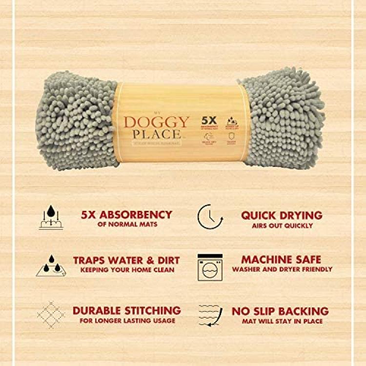 My Doggy Place - Ultra Absorbent Microfiber Dog Door Mat Durable Quick Drying Washable Prevent Mud Dirt Keep Your House Clean (Black Runner) - 60 x 36