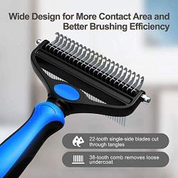 CareUAll Grooming Rake for Dogs and Cats, 2 Sided Pet Grooming Brush Undercoat and Deshedding Comb for Removing Tangles & Mats Dematting Tool with Long Teeth for Medium Large Pets All Hair Types