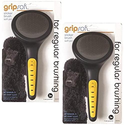 JW Pet Company GripSoft Slicker Brush Soft Pin Dog Brush, 2 Pack