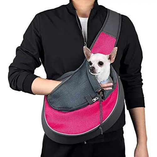 WOYYHO Pet Dog Sling Carrier Breathable Mesh Adjustable Strap Travel Sling Bag Carrier for Dogs Cats Bunny WOYYHO Pet Dog Sling Carrier Breathable Mesh Adjustable Strap Travel Sling Bag Carrier for Dogs Cats Bunny