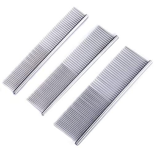 KABUDA 3 Pack Pet Comb, Chrome Electroplating Steel Combs in 3 Sizes (19 x 3 cm, 19 x 4 cm, 19 x 5 cm) for Dogs, Cats, and Other Pets with Different Lengths of Hair (Pack of 3)