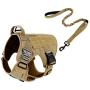 rabbitgoo Tactical Dog Harness and Bungee Dog Leash Set for Large Medium Dogs, Molle Vest for Service & Training Military Dogs Adjustable Training Hunting Dog Tactical Vest, Tan, L, Chest (31.5-41.3”)