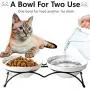 Jyipsonm Natural Ceramic Raised Double Cat Bowls Cute Pet Feeder Bowl Dishes Elevated Food and Water Bowls with Metal Raised Anti-Skid Stand