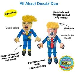 FUZZU All About Donald Duo: Classic & Special Edition Donald Political Parody Dog Toys – Medium 12” Size Toy