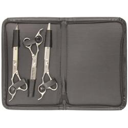 ShearsDirect 44-Tooth Straight and Curved Plus Thinner True Left Handed Professional Grooming Scissors Set with an Ergonomic Handle Design, 8''