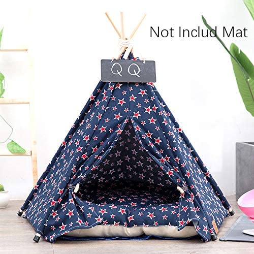 OTFTCWYP Pet Teepee Tent Dog Cat Toy House Portable Washable Pet Bed Star Pattern Not Contain Mat