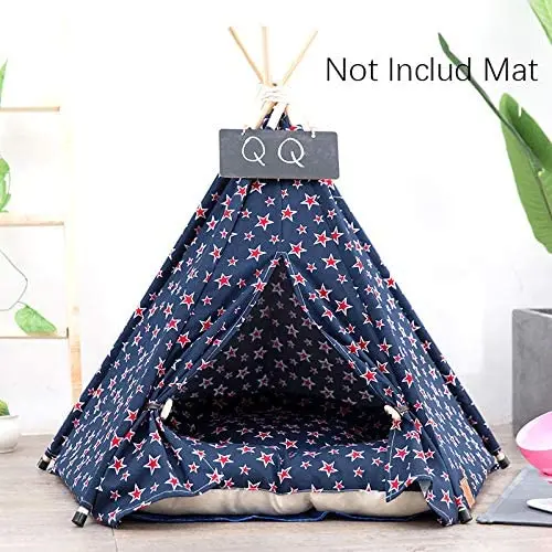 OTFTCWYP Pet Teepee Tent Dog Cat Toy House Portable Washable Pet Bed Star Pattern Not Contain Mat OTFTCWYP Pet Teepee Tent Dog Cat Toy House Portable Washable Pet Bed Star Pattern Not Contain Mat