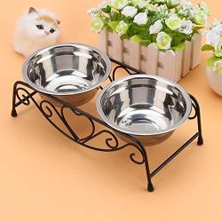 Zerone Elevated Double Pet Bowl, Polished Stainless Steel Modern Cat Dog Double Puppy Pet Water Food Lower Raised Feeder Dish Bowls Stand US for Home, Great Gift