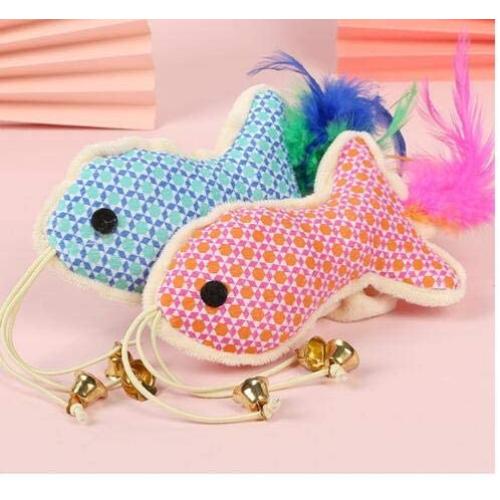Gaosiduo 2 pcs Cat Plush Teaser Toys, Pet Kitten Floral Print Long Tail Fish Shaped Toy Interactive Chasing Scratching Playthings for Pets Novelty Gift