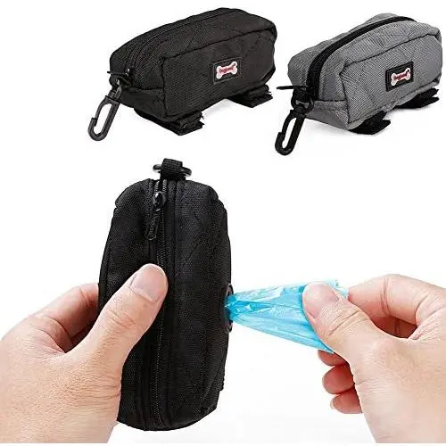 DORA BRIDAL Dog Waste Bag Dispenser, Dog Poop Bag Holder Leash Attachment Includes 1 Roll of Free Poop Bags, Zippered Pouch & Plastic Hook for Easy Carry Black