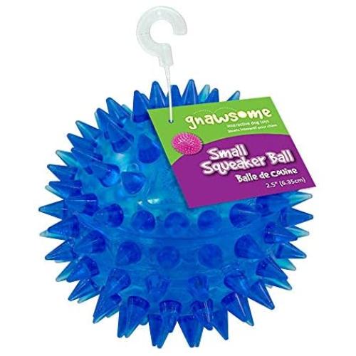 Gnawsome 2.5” Spiky Squeaker Ball Dog Toy - Small, Cleans teeth and Promotes Dental and Gum Health for Your Pet, Colors will vary
