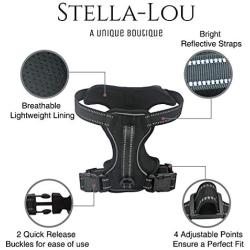 Stella-Lou No Pull Reflective no Choke Humane Dog Training Harness Heavy Duty Easy on/Off Adjustable Two Attachment Rings Small, Medium, Large, Extra Large