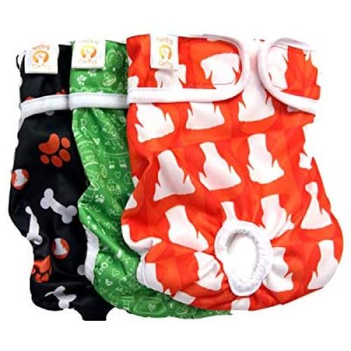 PETTING IS CARING Dog Diapers Washable & Reusable Female and Male Dog Diapers Materials Durable Machine Washable Solution for Pet Incontinence and Long Travels - 3 Pack Set (L, New)