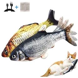 FUUPNN Interactive Electric Fish Cat Toys, 2 Pack Realistic Plush Simulation Flopping Moving Wagging Catnip Pets Pillow Toy, Supplies for Indoor Cats Motion Kitten Kitty Chew Bite Kicker Exercise