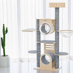 SAsagi Solid Wood Large Cat Tree,Multi-Level Scratching Board Cat Furniture Tower House Cat Nest Toy Can Multi-Places for Play Sleep Grinding Claws