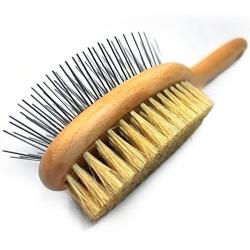 Paws Pamper Boar Bristle & Pin Brush for Dogs and Cats - Beechwood Handle